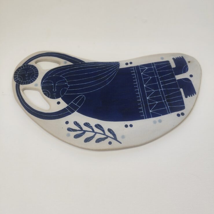 Girl holding the sun, Stoneware, Cutting board