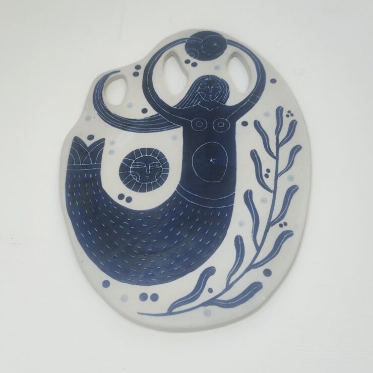 Mermaid holding the sun, Stoneware, Cutting board