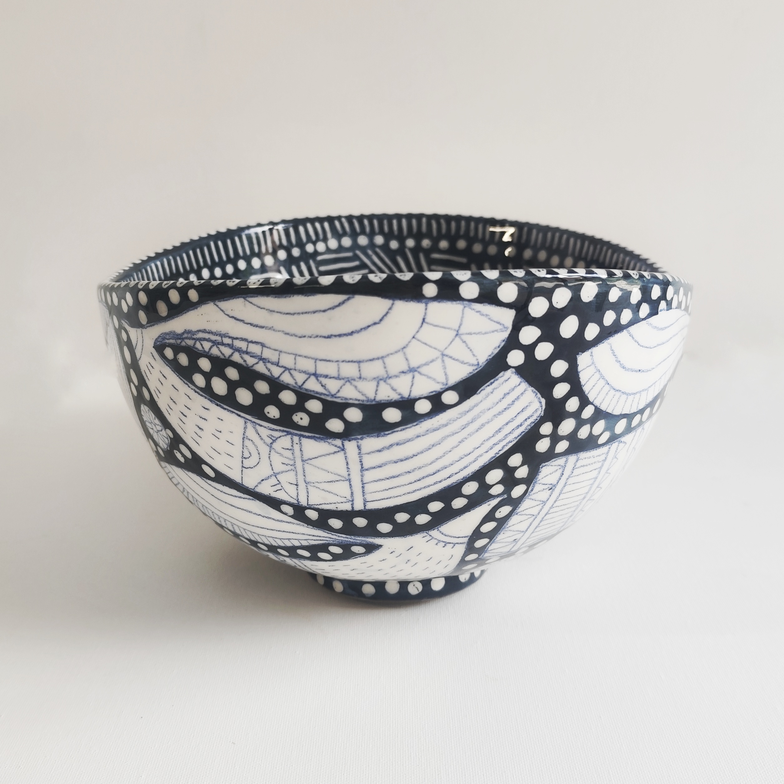 Wax resist birds, Salad bowl, Very big size