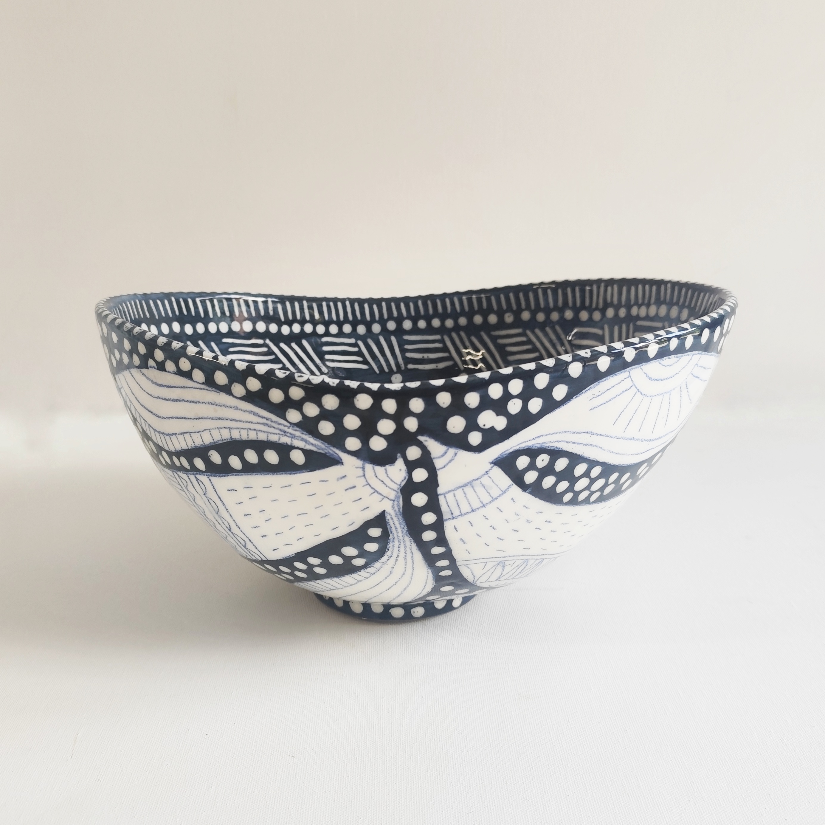 Wax resist birds, Salad bowl, Very big size