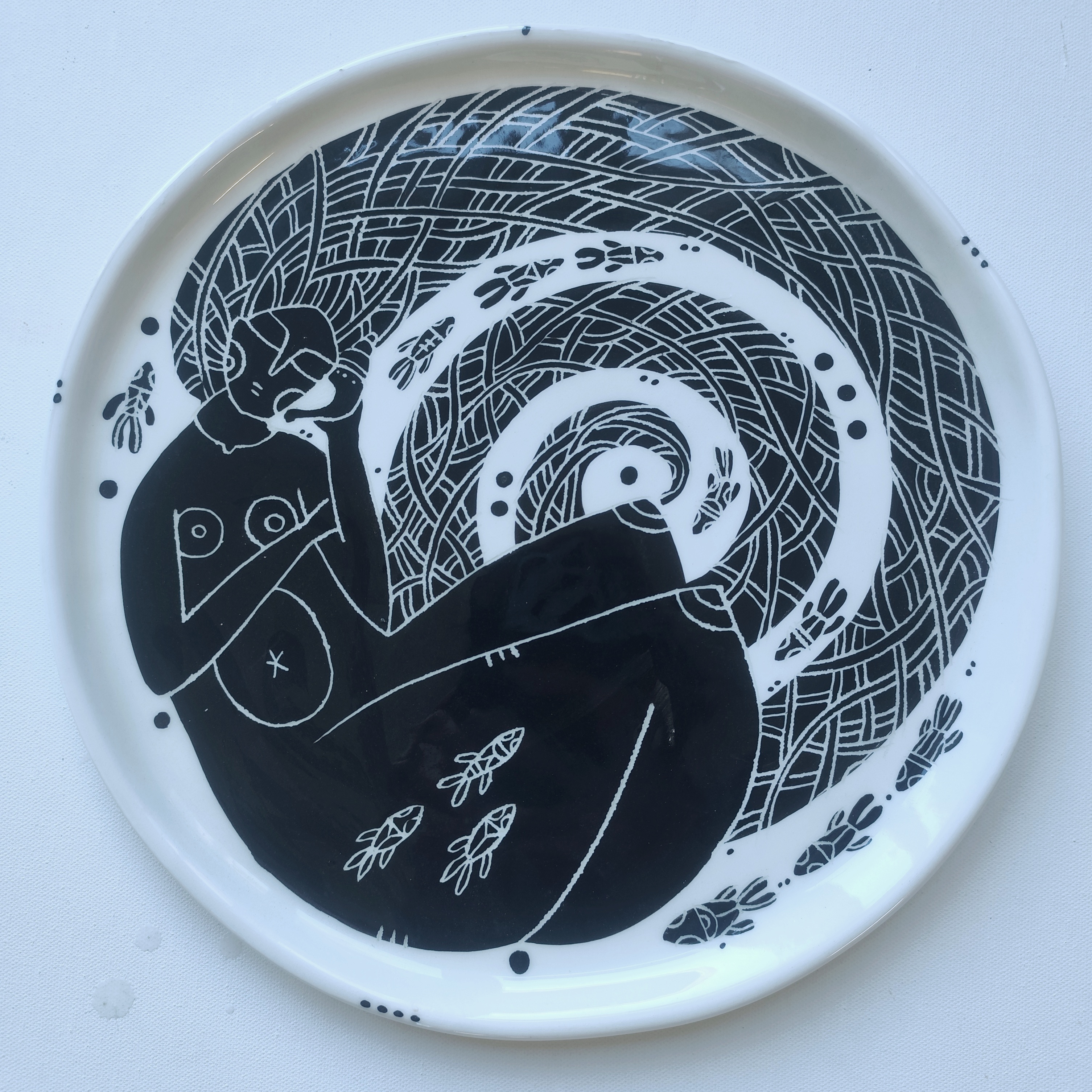 Girl with seashell, Shallow platter, Big size